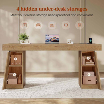 55.9" Executive Desk with Power Outlets & Storage Shelves Oak