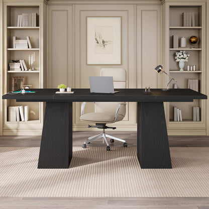 63" Executive Desk with Power Outlets & Storage Shelves Black