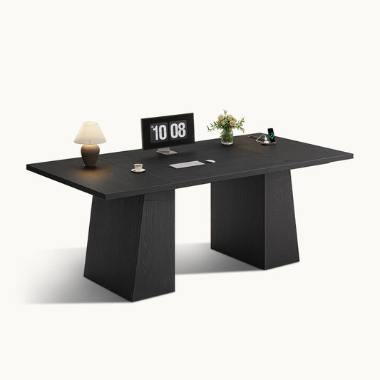 63" Executive Desk with Power Outlets & Storage Shelves Black