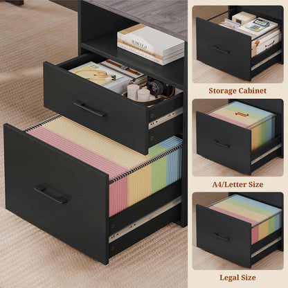 71" Executive Desk with Drawers & Lateral File Cabinet Grey