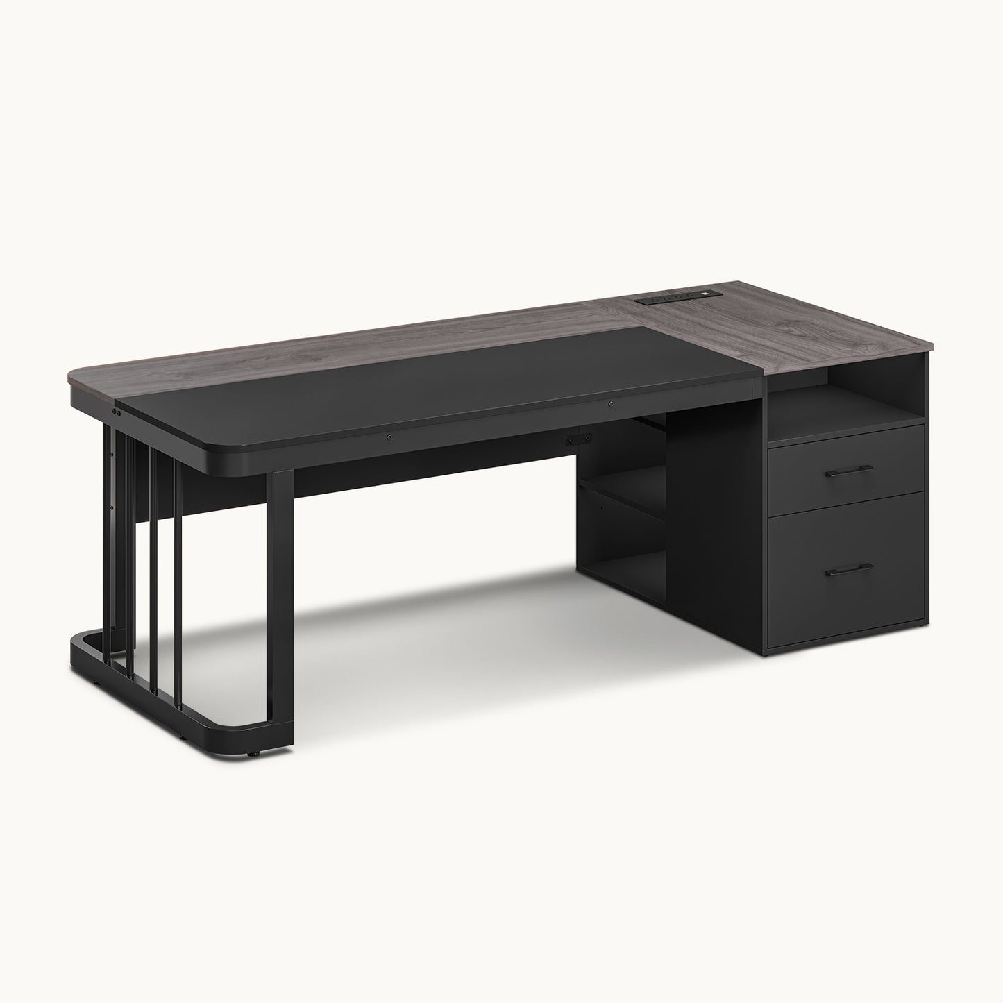 71" Executive Desk with Drawers & Lateral File Cabinet Grey