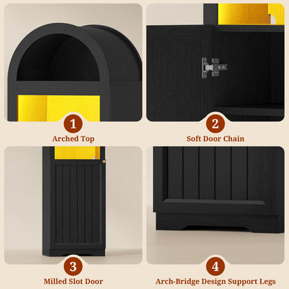 72" Tall Arched Narrow Bathroom Storage Cabinet with Lights Black