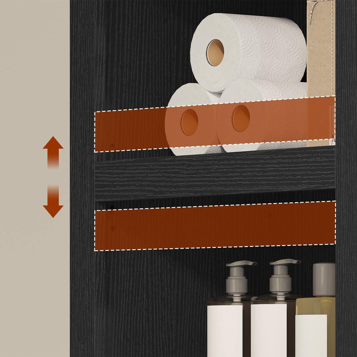 72" Tall Arched Narrow Bathroom Storage Cabinet with Lights Black