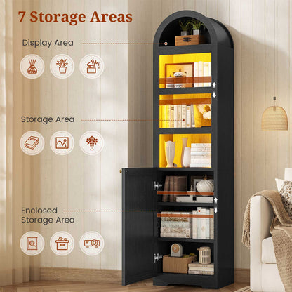 72" Tall Arched Narrow Bathroom Storage Cabinet with Lights Black