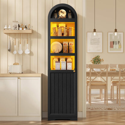 72" Tall Arched Narrow Bathroom Storage Cabinet with Lights Black