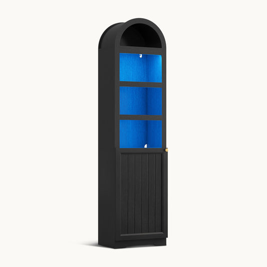 72" Tall Arched Narrow Bathroom Storage Cabinet with Lights Black