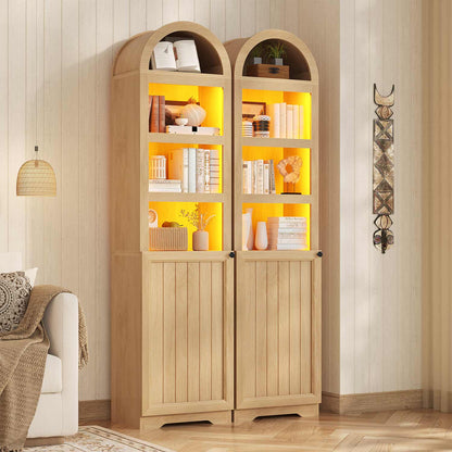 72" Tall Arched Narrow Bathroom Storage Cabinet with Lights Oak