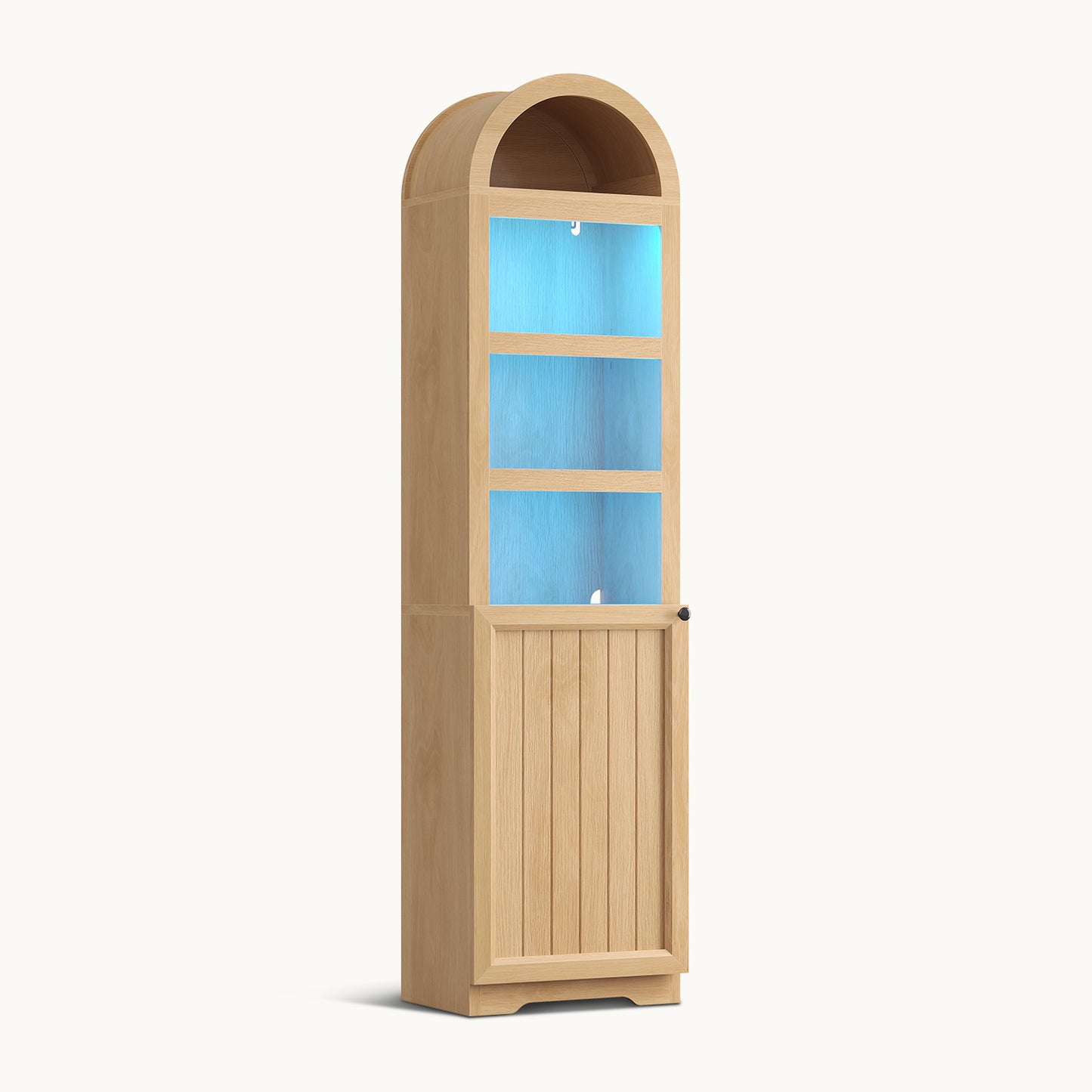 72" Tall Arched Narrow Bathroom Storage Cabinet with Lights Oak