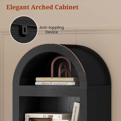 76 in Tall 7-Teir Narrow Arched Bookcase with Adjustable Shelves Black