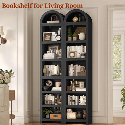 76 in Tall 7-Teir Narrow Arched Bookcase with Adjustable Shelves Black