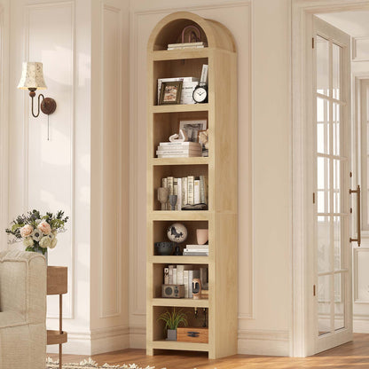 76 in Tall 7-Teir Narrow Arched Bookcase with Adjustable Shelves Oak