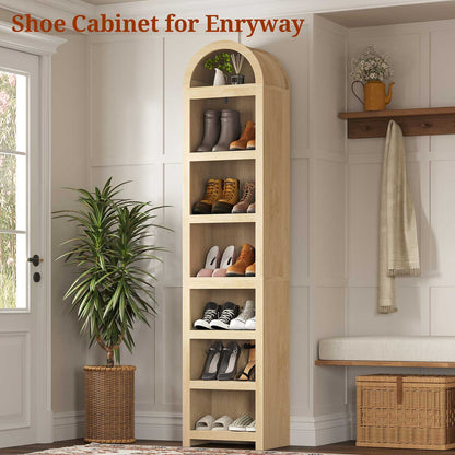 76 in Tall 7-Teir Narrow Arched Bookcase with Adjustable Shelves Oak
