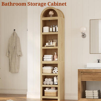 76 in Tall 7-Teir Narrow Arched Bookcase with Adjustable Shelves Oak