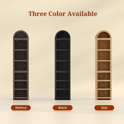 76 in Tall 7-Teir Narrow Arched Bookcase with Adjustable Shelves Walnut
