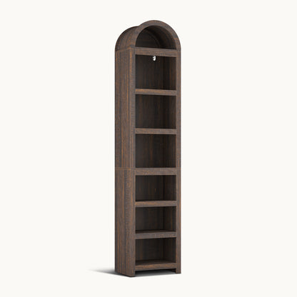 76 in Tall 7-Teir Narrow Arched Bookcase with Adjustable Shelves Walnut