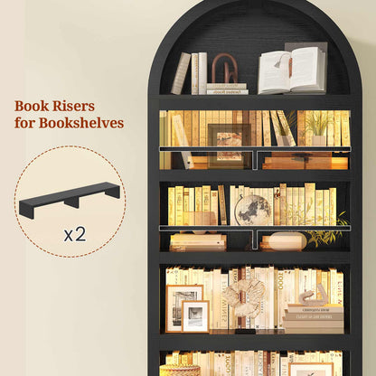 7-Tier LED Bookshelf with 2 Adjustable Shelves & Book Risers Black