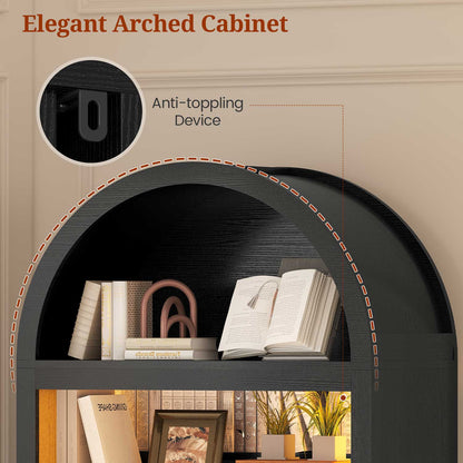 7-Tier LED Bookshelf with 2 Adjustable Shelves & Book Risers Black