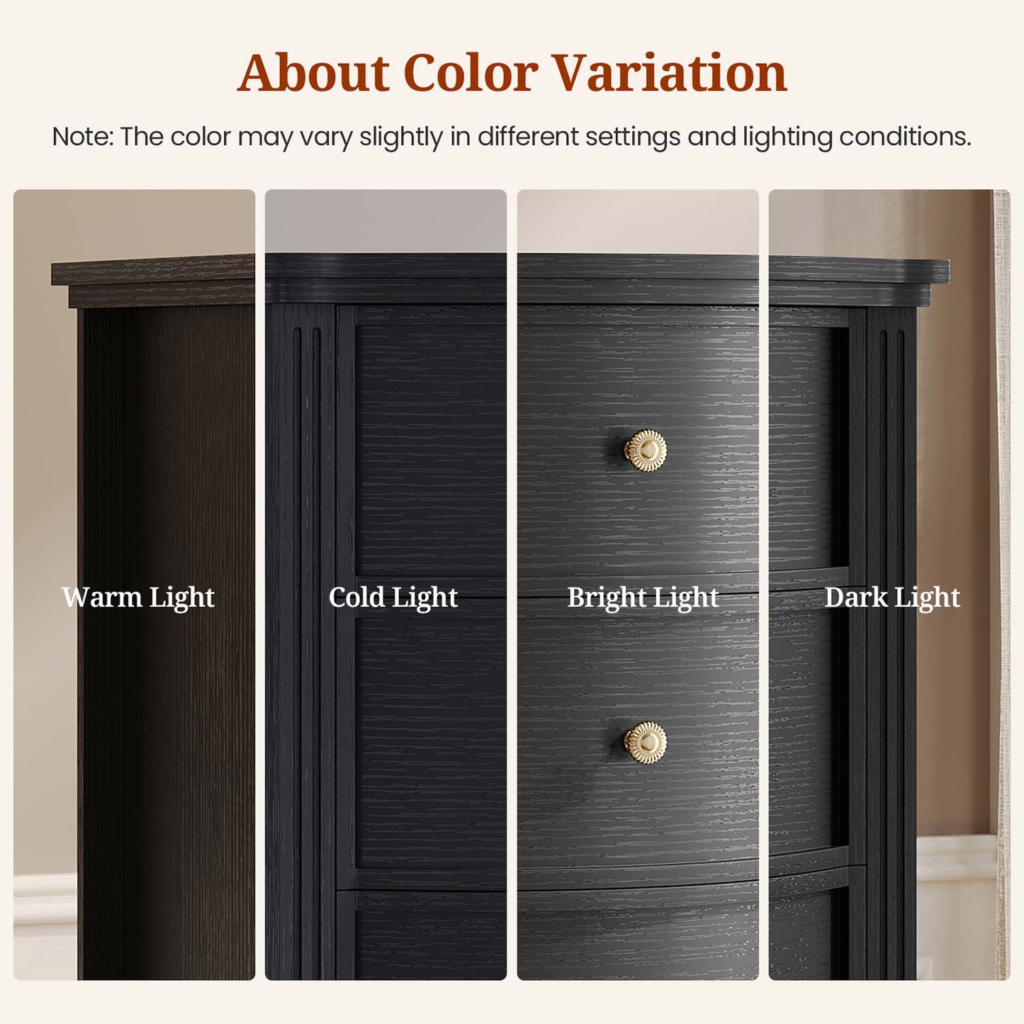 Tall 5-Drawer Dresser with Five Arc Fronts Black