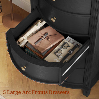 Tall 5-Drawer Dresser with Five Arc Fronts Black