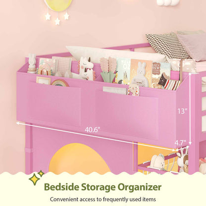 Twin Size Low Loft Bed with RGB Lights & 8 Drawers Pink
