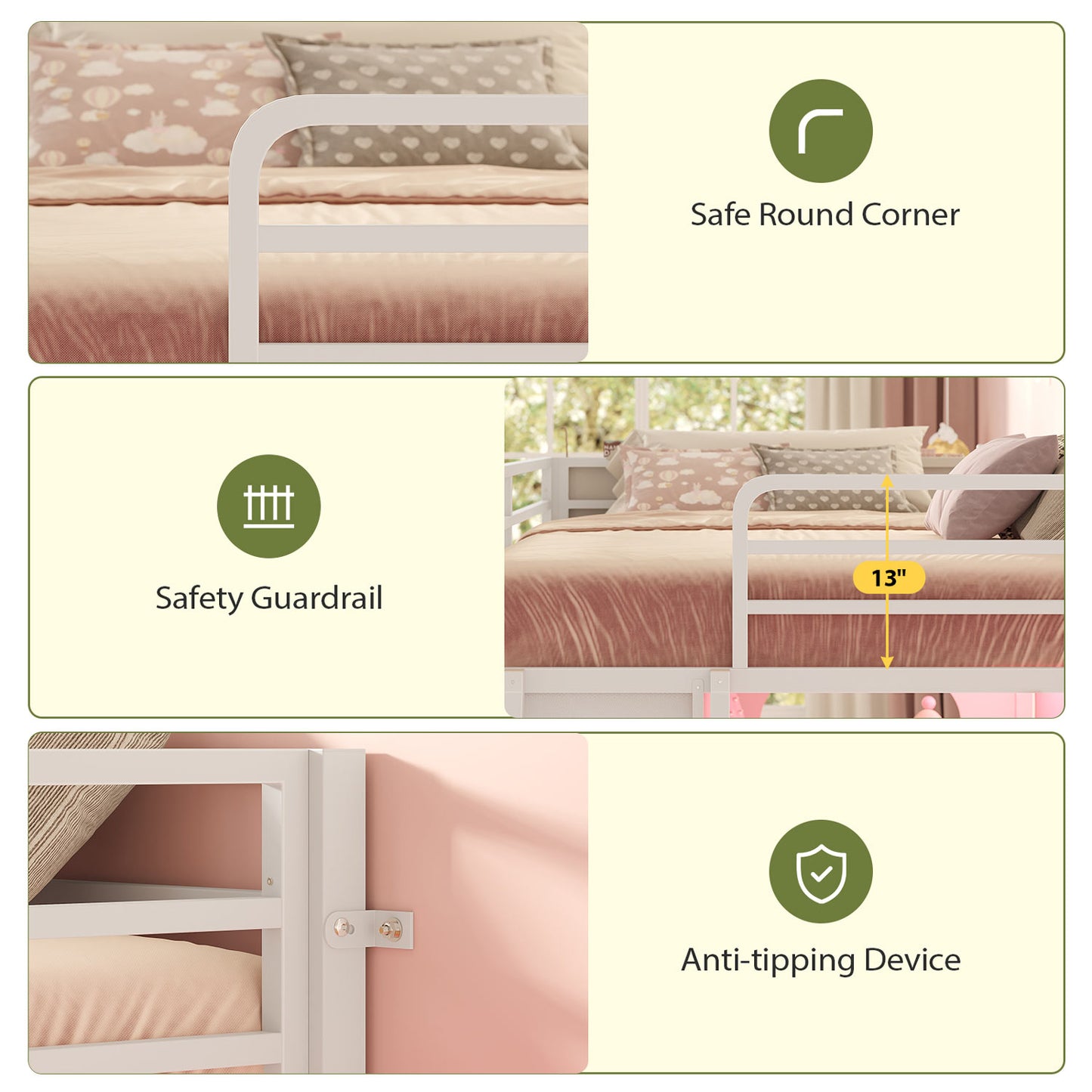Twin Size Low Loft Bed with RGB Lights & 8 Drawers White