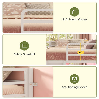 Twin Size Low Loft Bed with RGB Lights & 8 Drawers White