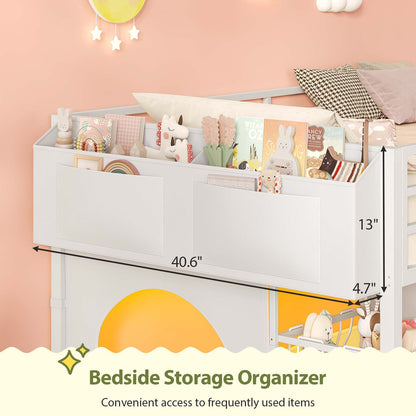 Twin Size Low Loft Bed with RGB Lights & 8 Drawers White