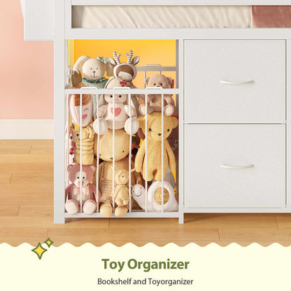 Twin Size Low Loft Bed with RGB Lights & 8 Drawers White