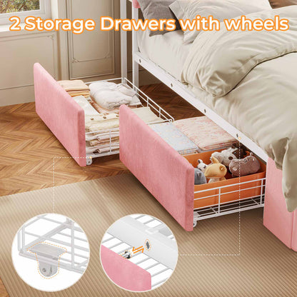 Upholstered Platform Bed Frame with LED Lighting Pink