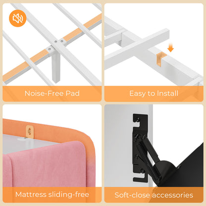 Upholstered Platform Bed Frame with LED Lighting Pink