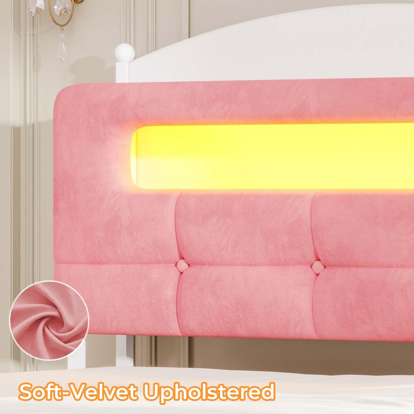 Upholstered Platform Bed Frame with LED Lighting Pink