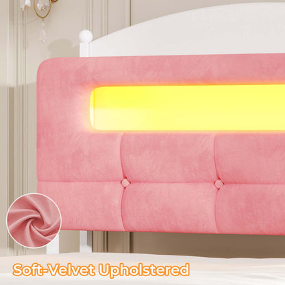 Upholstered Platform Bed Frame with LED Lighting Pink