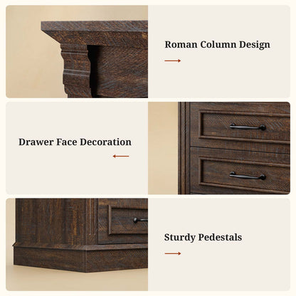 Uposoja 61" Tall Modern LED Nightstand with 3 Drawers Walnut