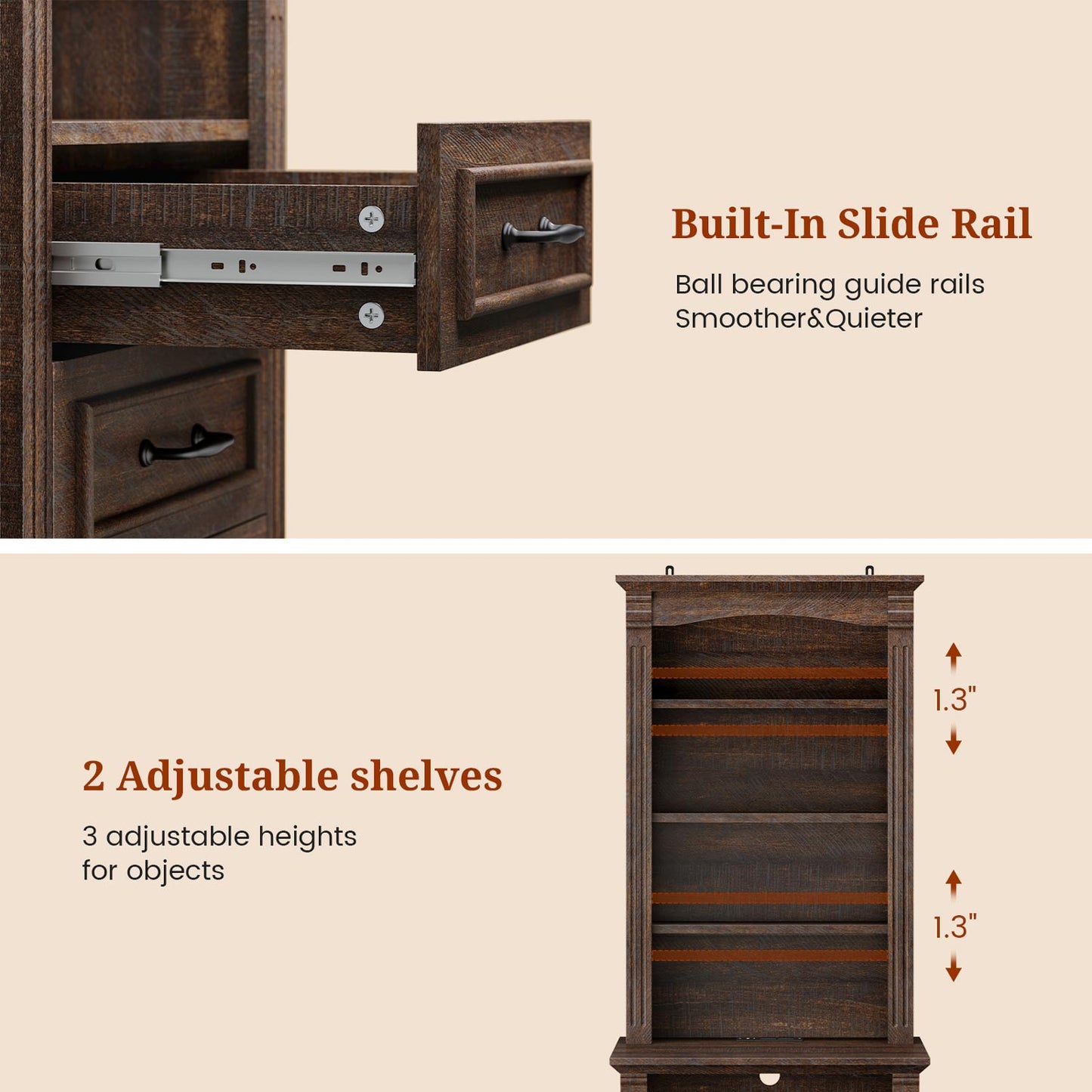 Uposoja 61" Tall Modern LED Nightstand with 3 Drawers Walnut