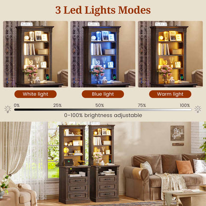 Uposoja 61" Tall Modern LED Nightstand with 3 Drawers Walnut