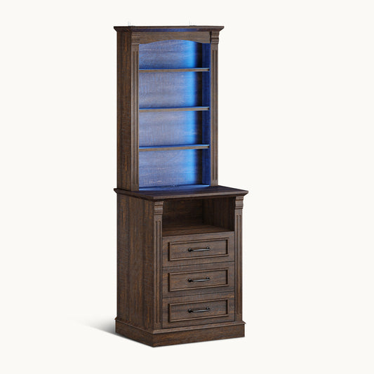 Uposoja 61" Tall Modern LED Nightstand with 3 Drawers Walnut