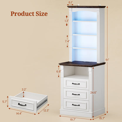 61" Tall Modern LED Nightstand with 3 Drawers White
