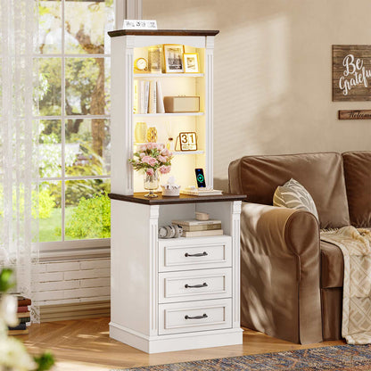 61" Tall Modern LED Nightstand with 3 Drawers White