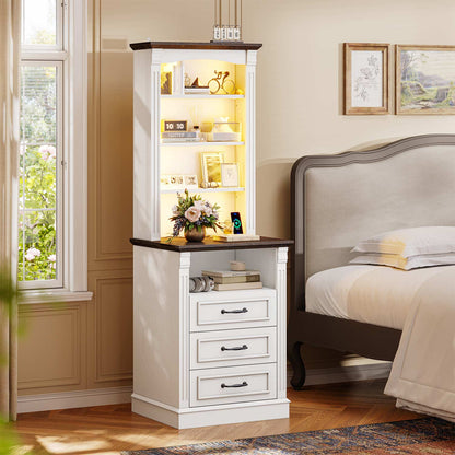 61" Tall Modern LED Nightstand with 3 Drawers White