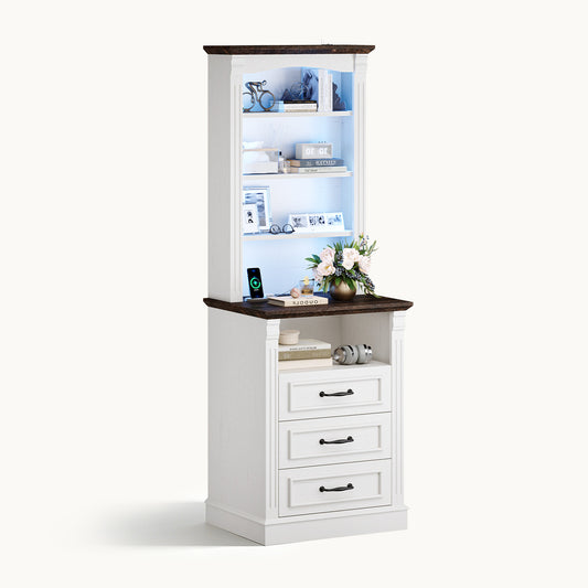 61" Tall Modern LED Nightstand with 3 Drawers White