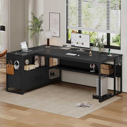 71 in Reversible L Shaped Executive Desk Black