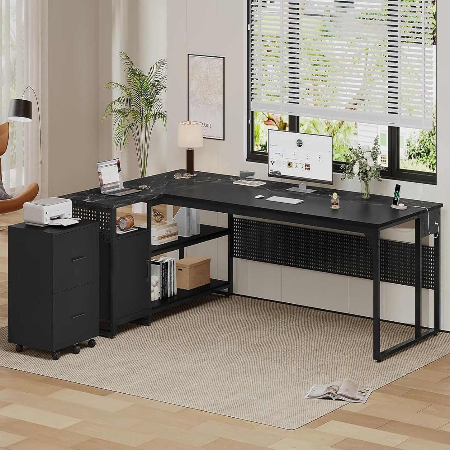 71 in Reversible L Shaped Executive Desk Black