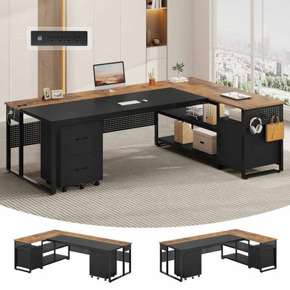 71 in Reversible L Shaped Executive Desk Brown