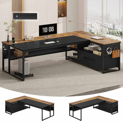 71 in Reversible L Shaped Executive Desk Brown