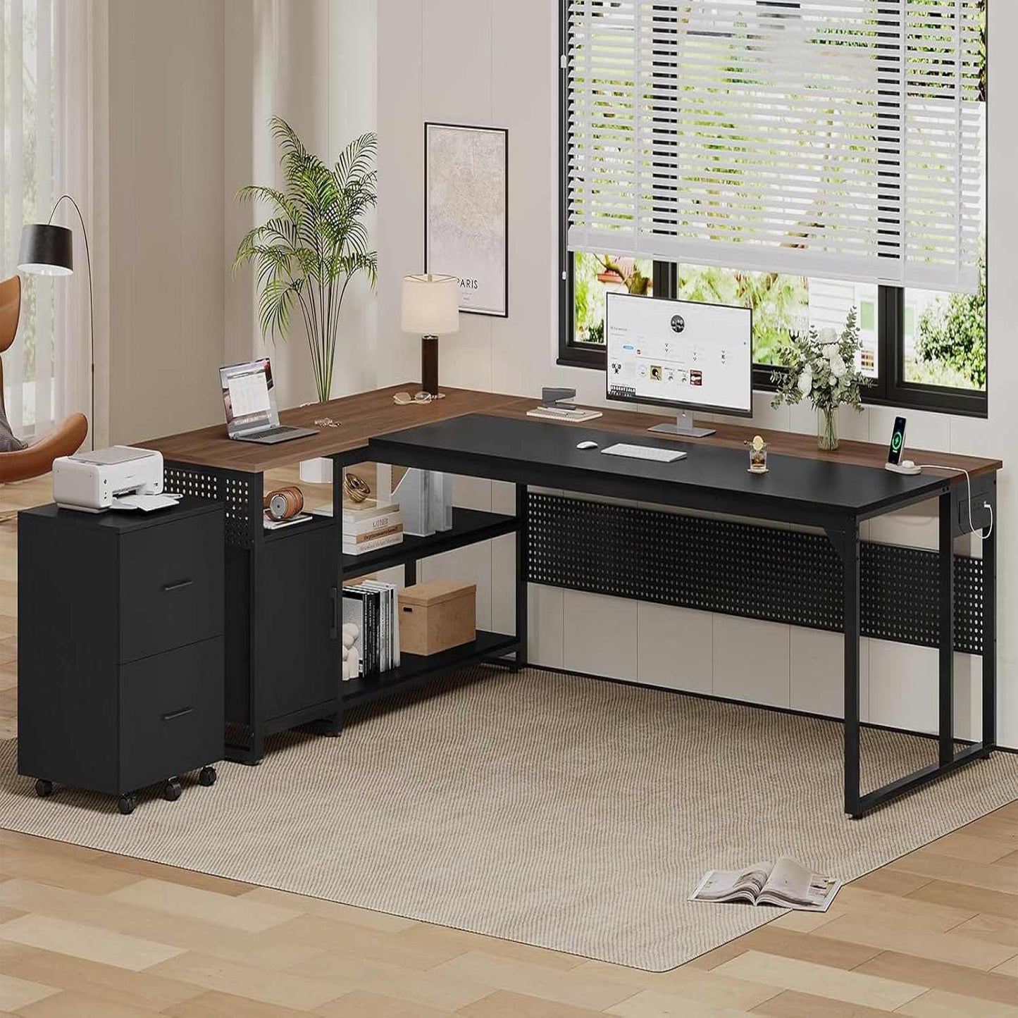 71 in Reversible L Shaped Executive Desk Walnut Brown