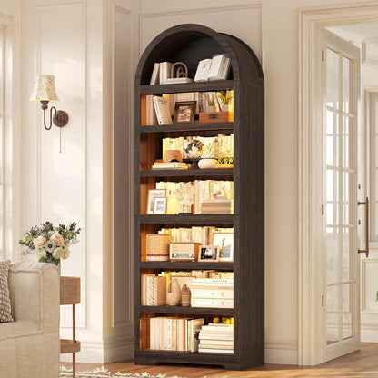 79.4" Tall Arched Cabinet with RGB Light & Adjustable Shelf Walnut