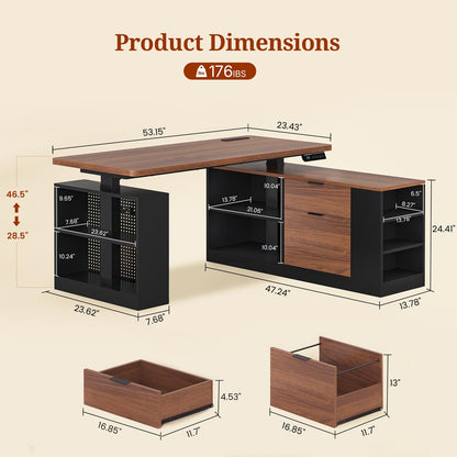 Adjustable Height Electric Standing Desk with File Drawers Black & Walnut
