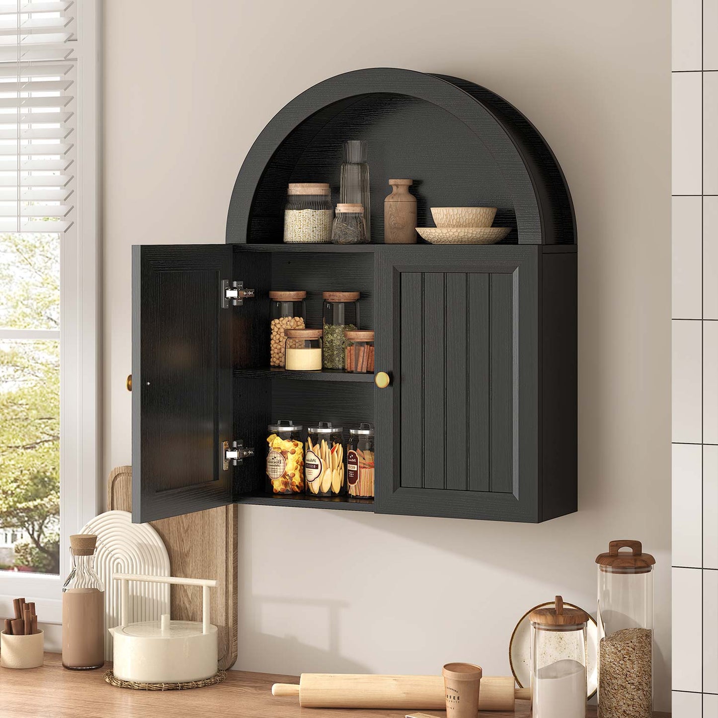 23.6 x 30.3" Arched Bathroom Wall Cabinet Black
