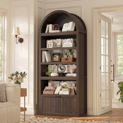 Arched Bookcase with Drawer storage & 2 Book Risers  Walnut 