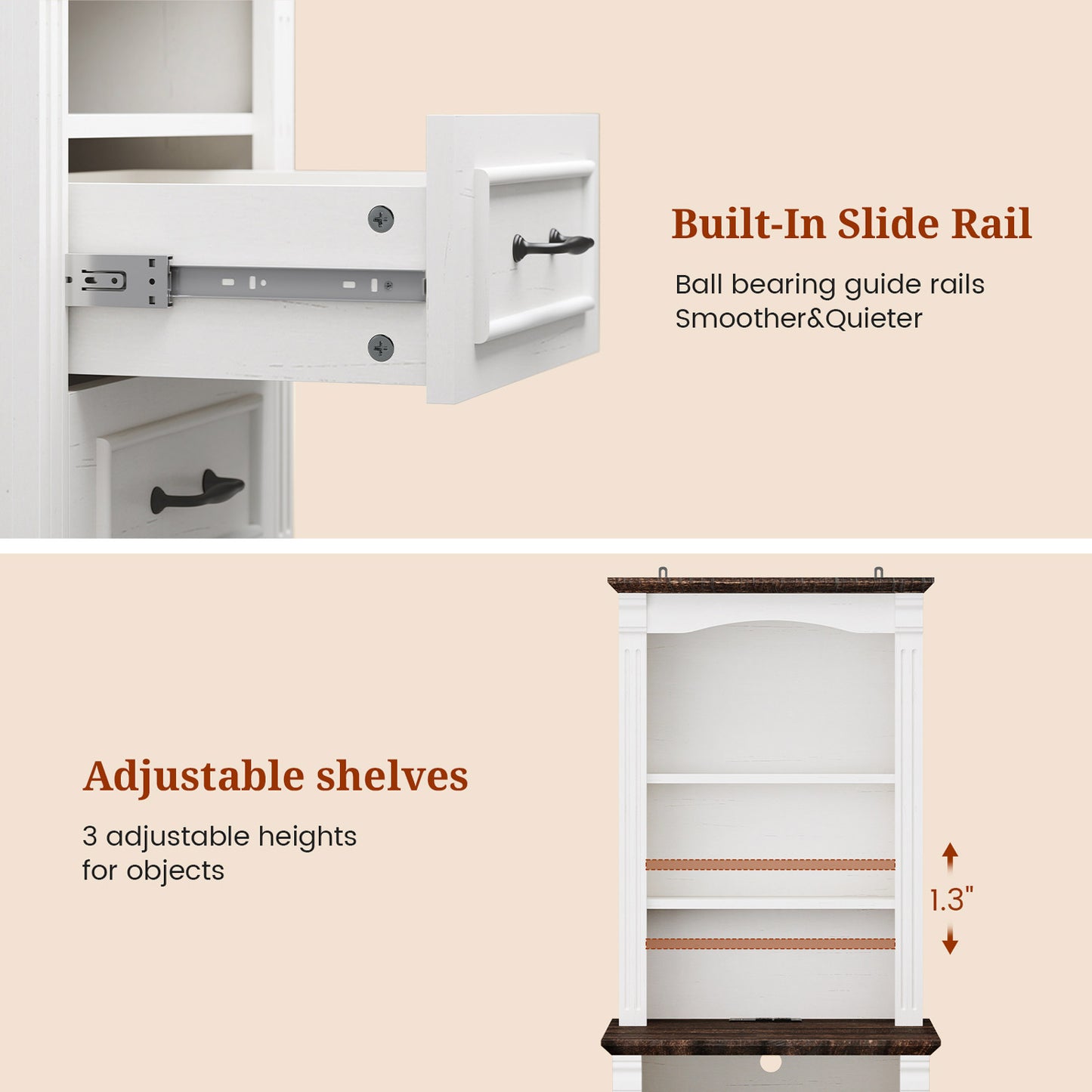 Farmhouse LED Nightstand with Charging Station White